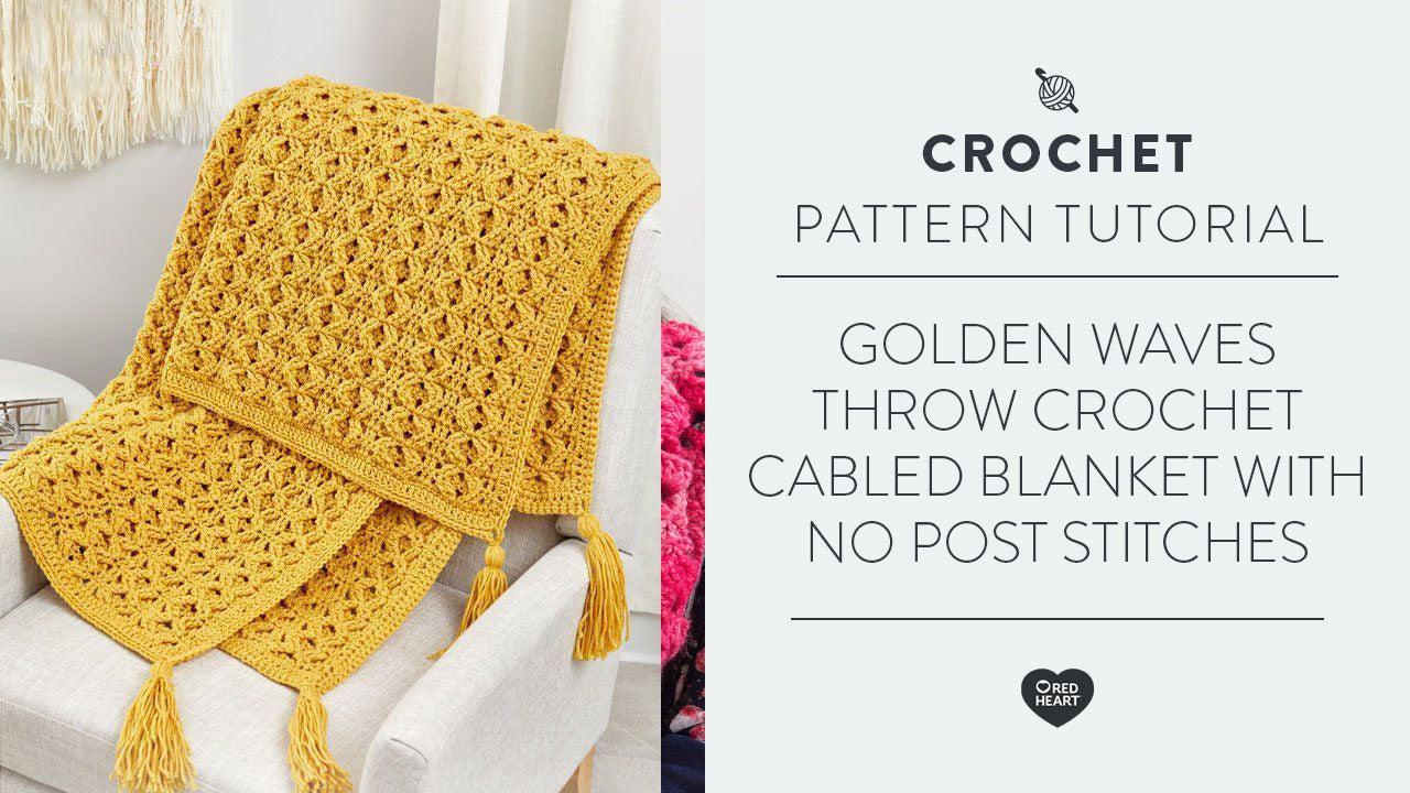 Image of Golden Waves Throw | Crochet Cabled Blanket With No Post Stitches | Left Handed thumbnail