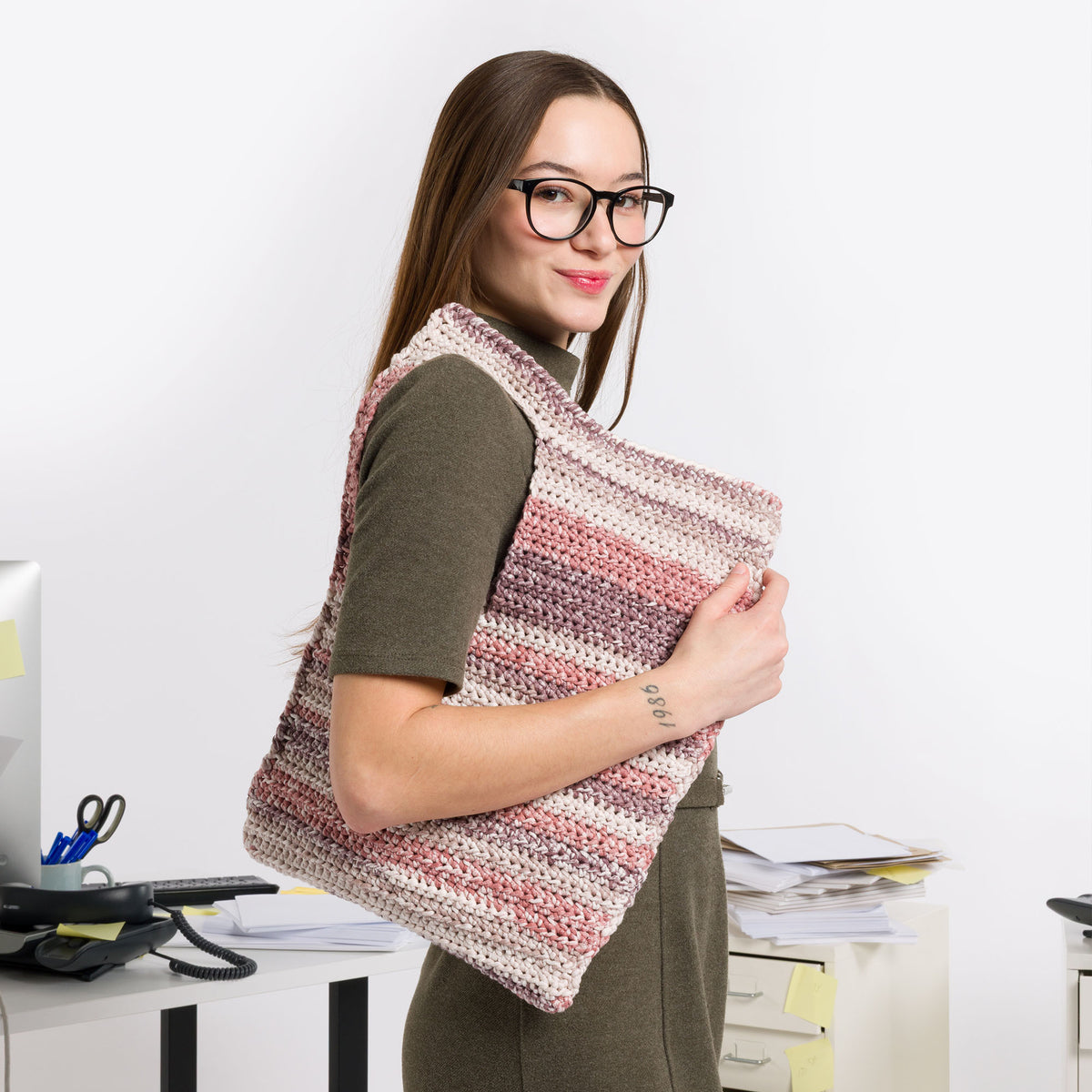 Crochet Asymmetrical Tote made using Bernat yarn