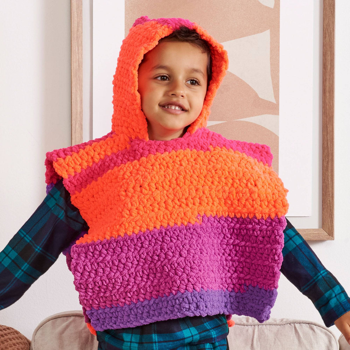 Crochet Poncho made in Bernat Blanket Stripes Yarn