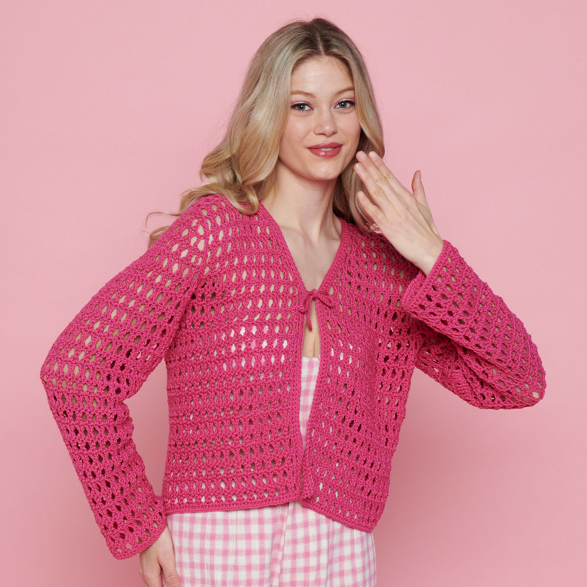 Crochet Mesh Cardigan made using Bernat yarn