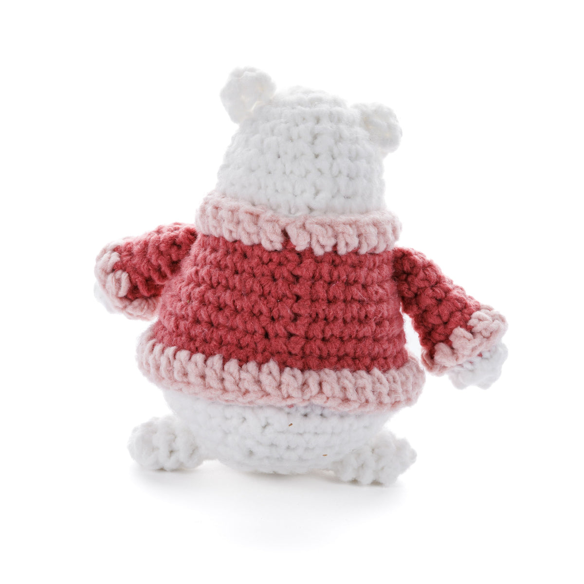 Heartley The Crochet Bear made using Bernat yarn in a styled lifestyle setting