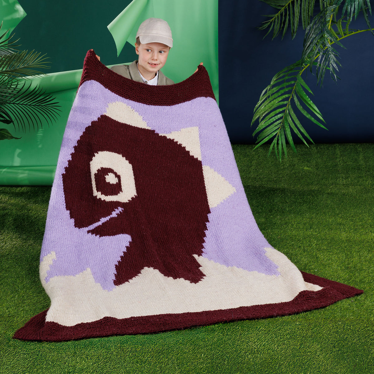 Hatching Dino Knit Blanket made using Bernat yarn