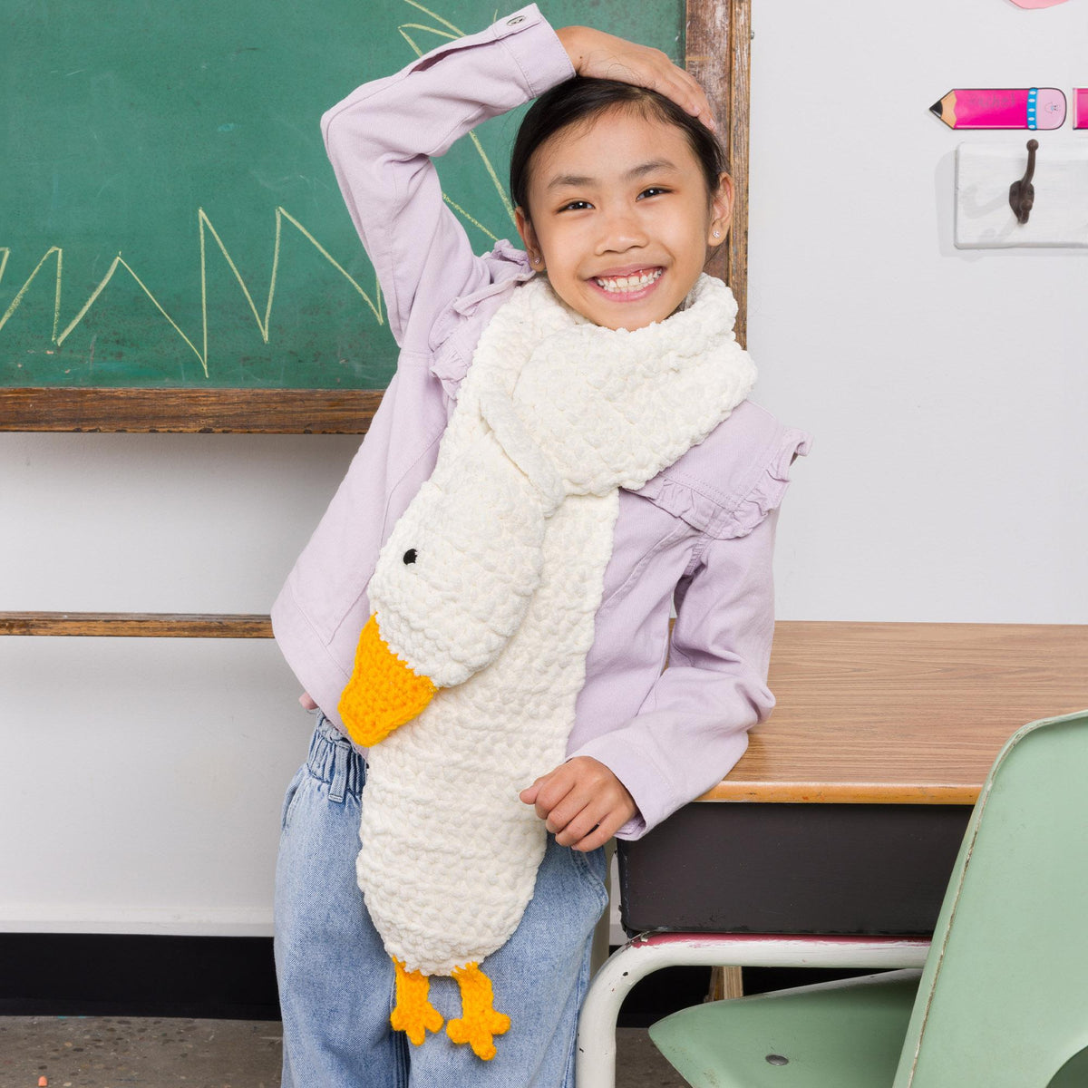 Crochet Goose Scarf made using Bernat yarn