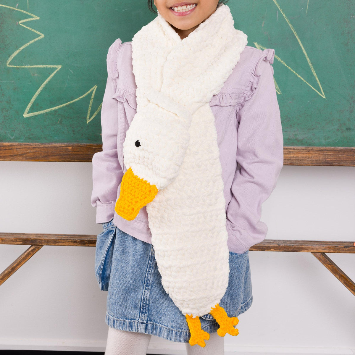 Crochet Goose Scarf made using Bernat yarn