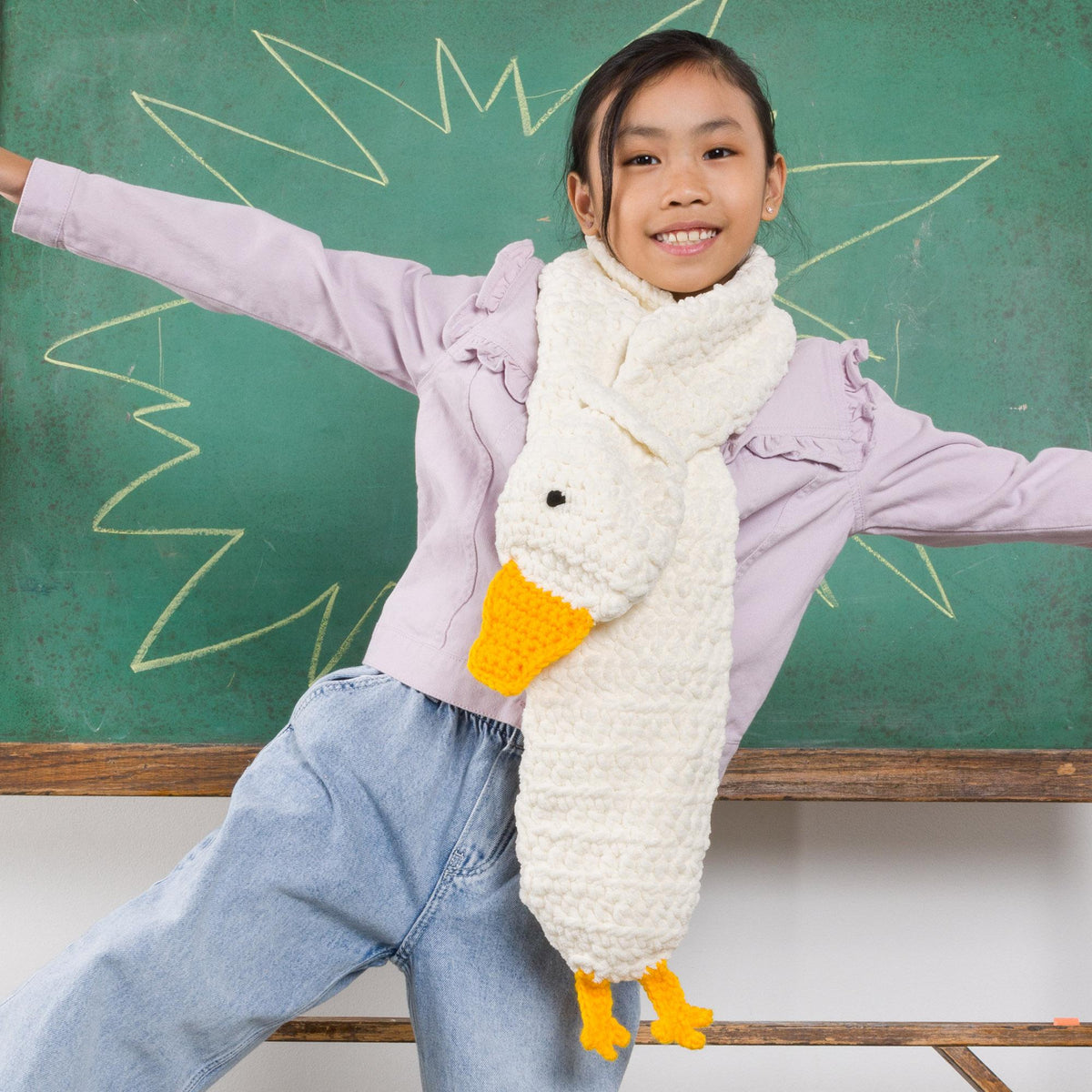 Crochet Goose Scarf made using Bernat yarn