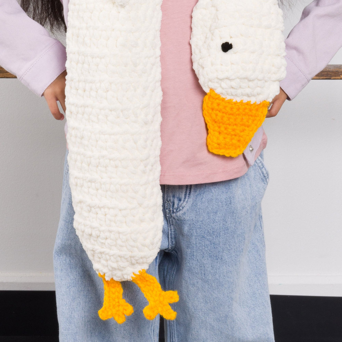 Crochet Goose Scarf made using Bernat yarn