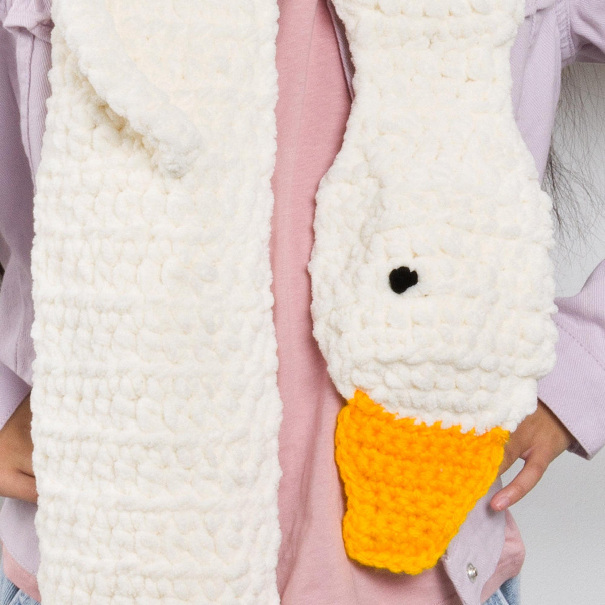 Crochet Goose Scarf made using Bernat yarn