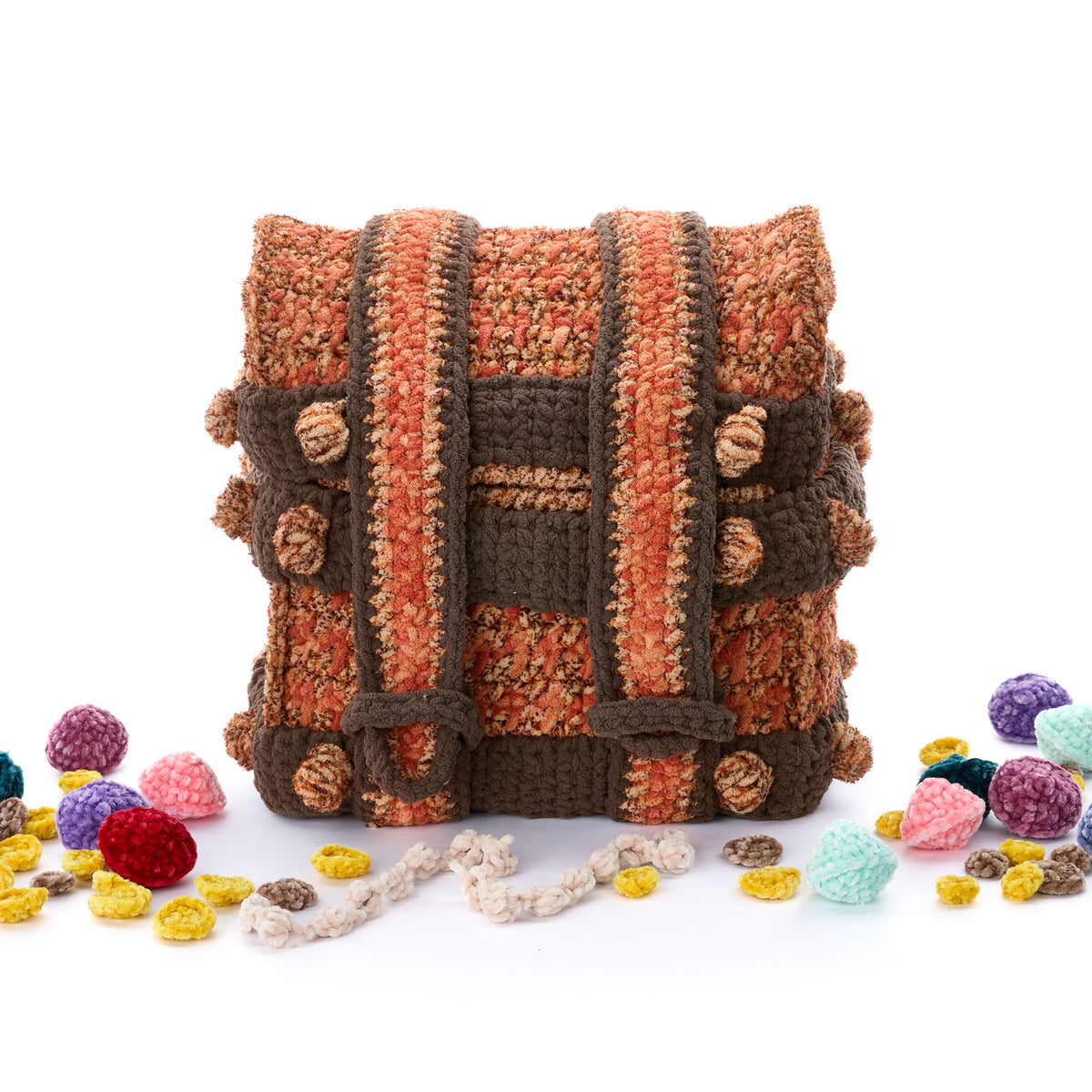 Treasure Crochet Chest Play Set made using Bernat yarn in a styled lifestyle setting