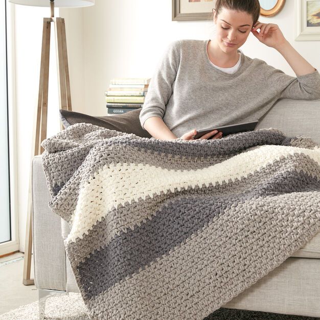 Hibernate Gray Crochet Blanket made using Bernat yarn