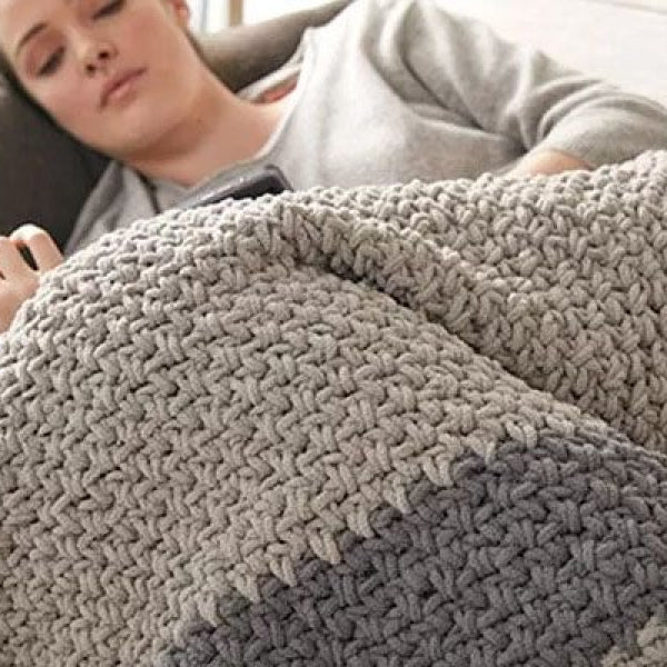 Hibernate Gray Crochet Blanket made using Bernat yarn