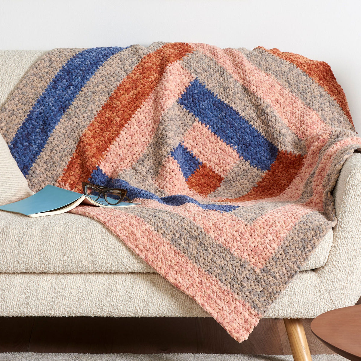 Crochet Log Cabin Quilt Blanket made using Bernat yarn
