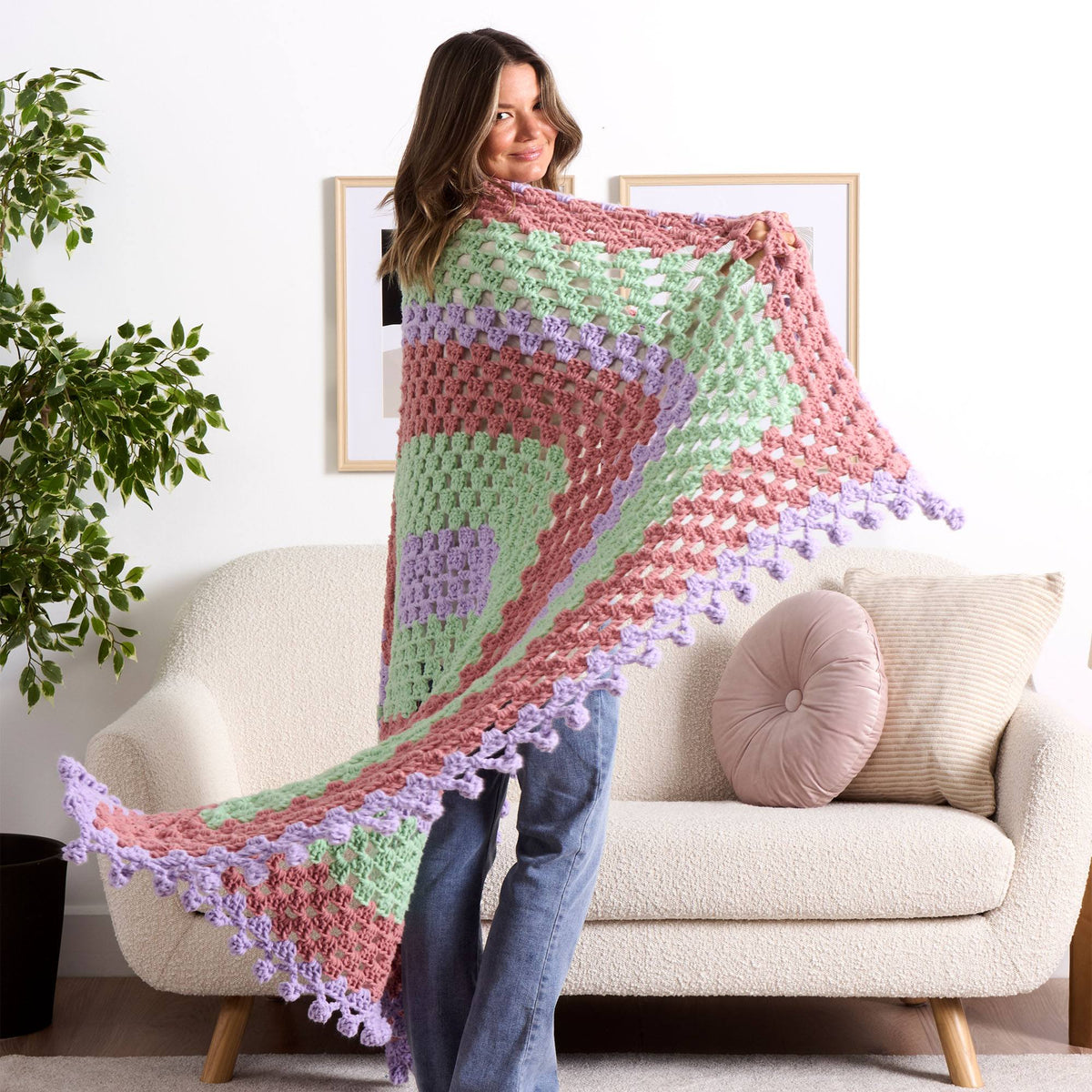 Bobble Edge Crochet Granny Blanket made using Bernat yarn