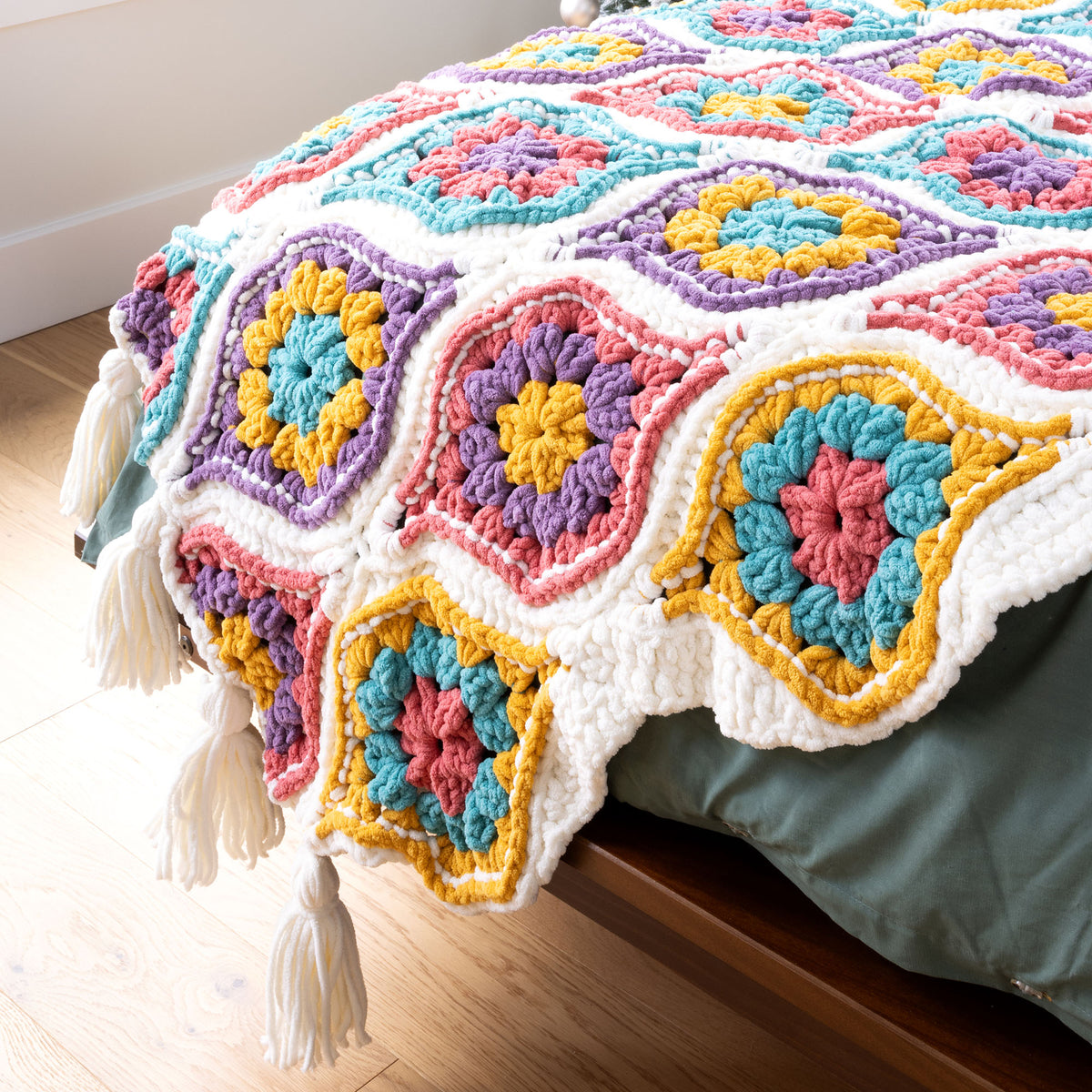 Holiday Ornaments Crochet Blanket made using Bernat yarn