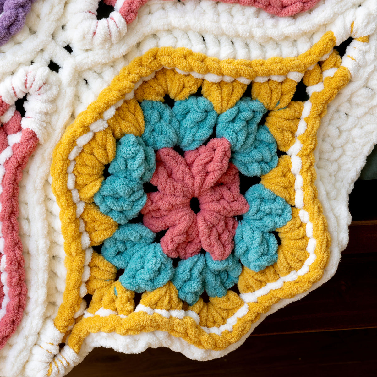 Holiday Ornaments Crochet Blanket made using Bernat yarn
