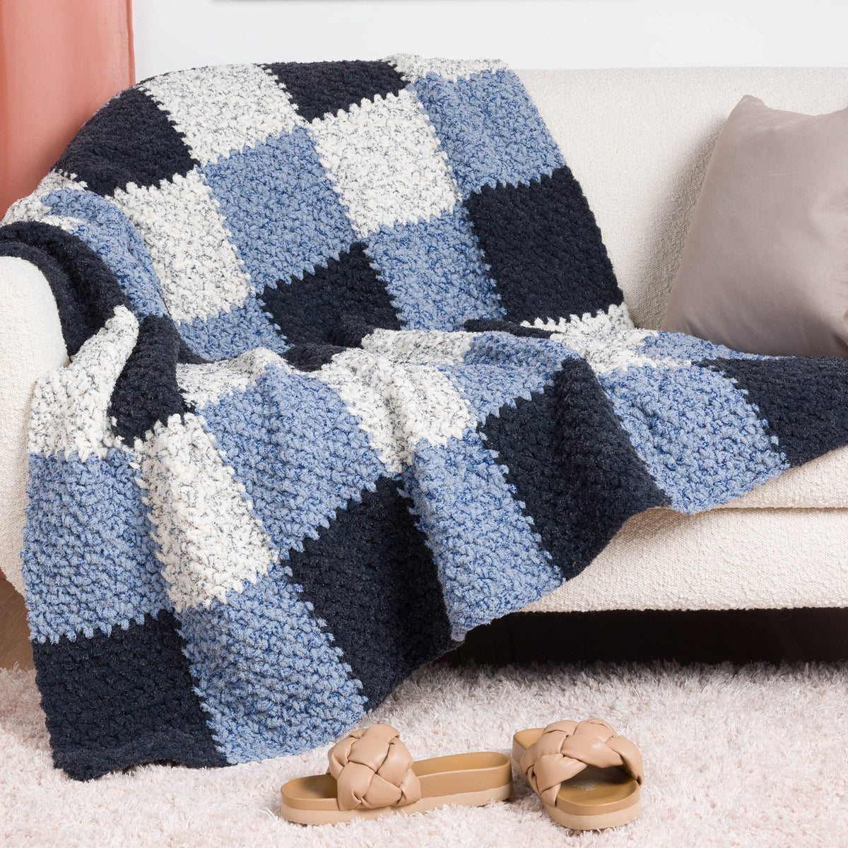 Checks & Balances Crochet Blanket made using Bernat yarn
