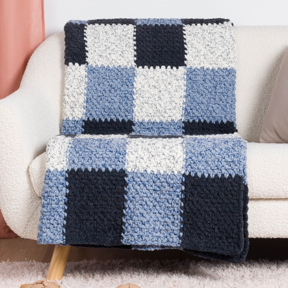 Checks & Balances Crochet Blanket made using Bernat yarn