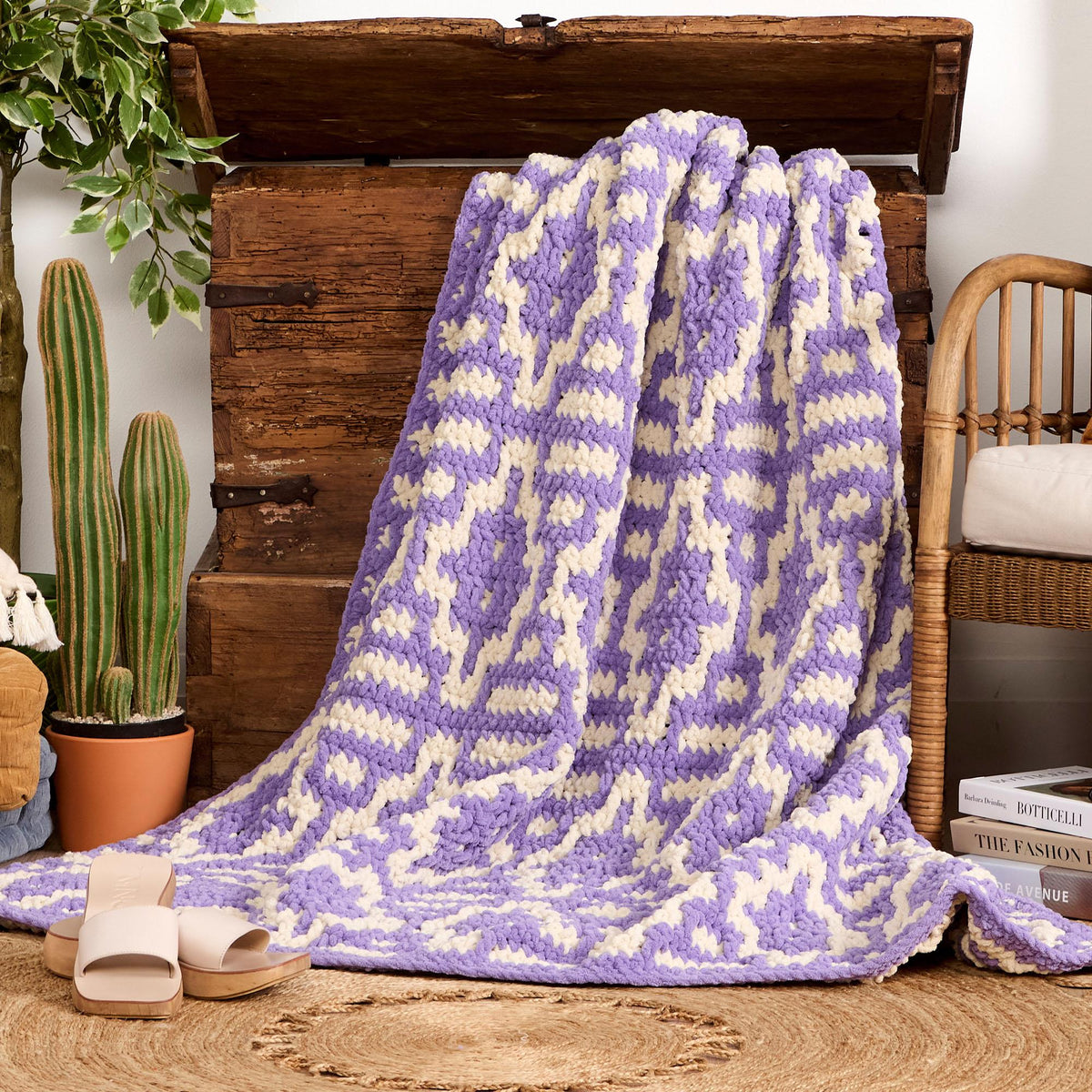 Prism Pathways Mosaic Crochet Blanket made using Bernat yarn