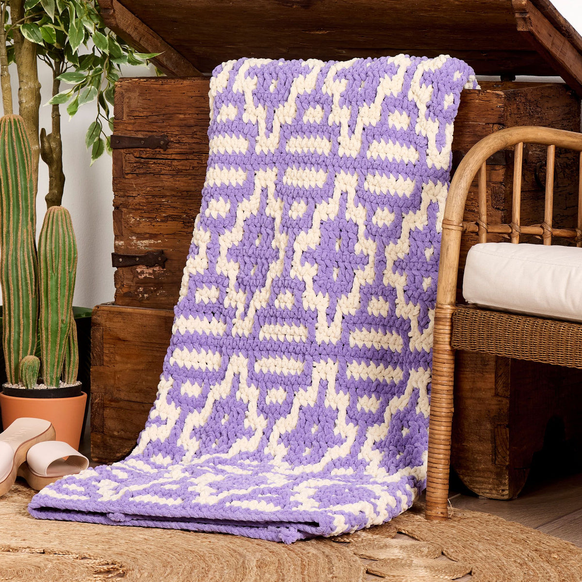 Prism Pathways Mosaic Crochet Blanket made using Bernat yarn
