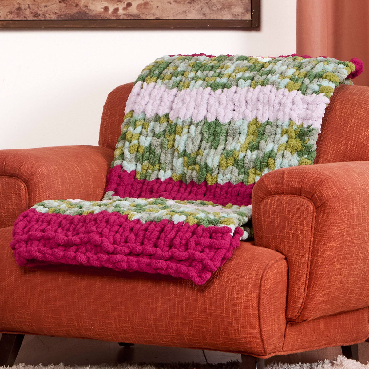 Cozy Horizon Knit Blanket made using Bernat yarn