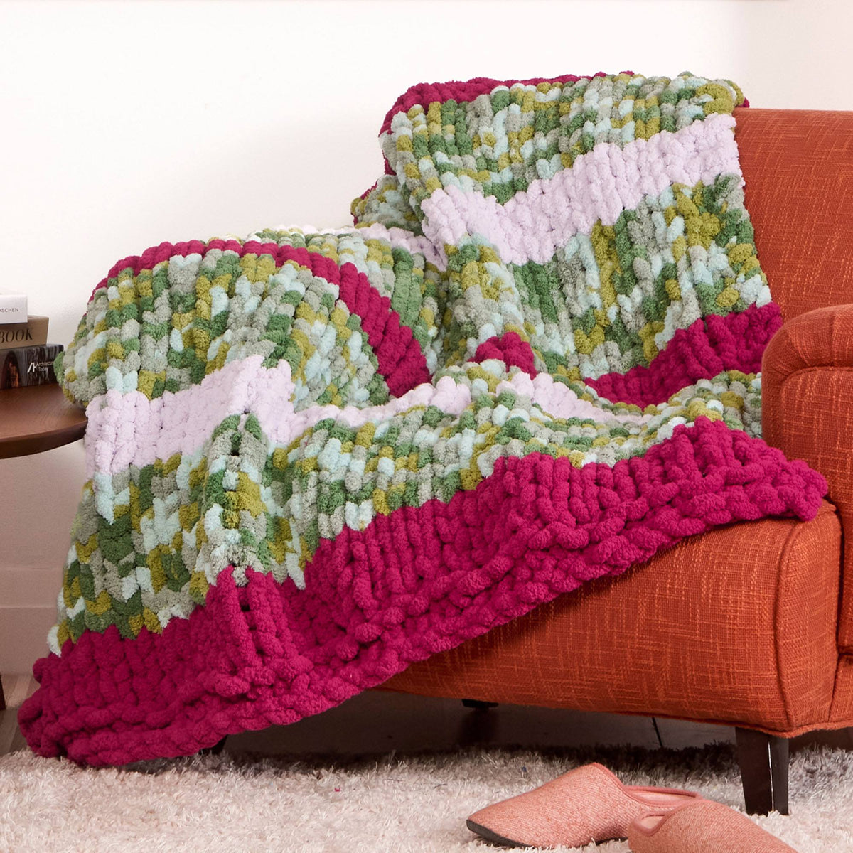 Cozy Horizon Knit Blanket made using Bernat yarn