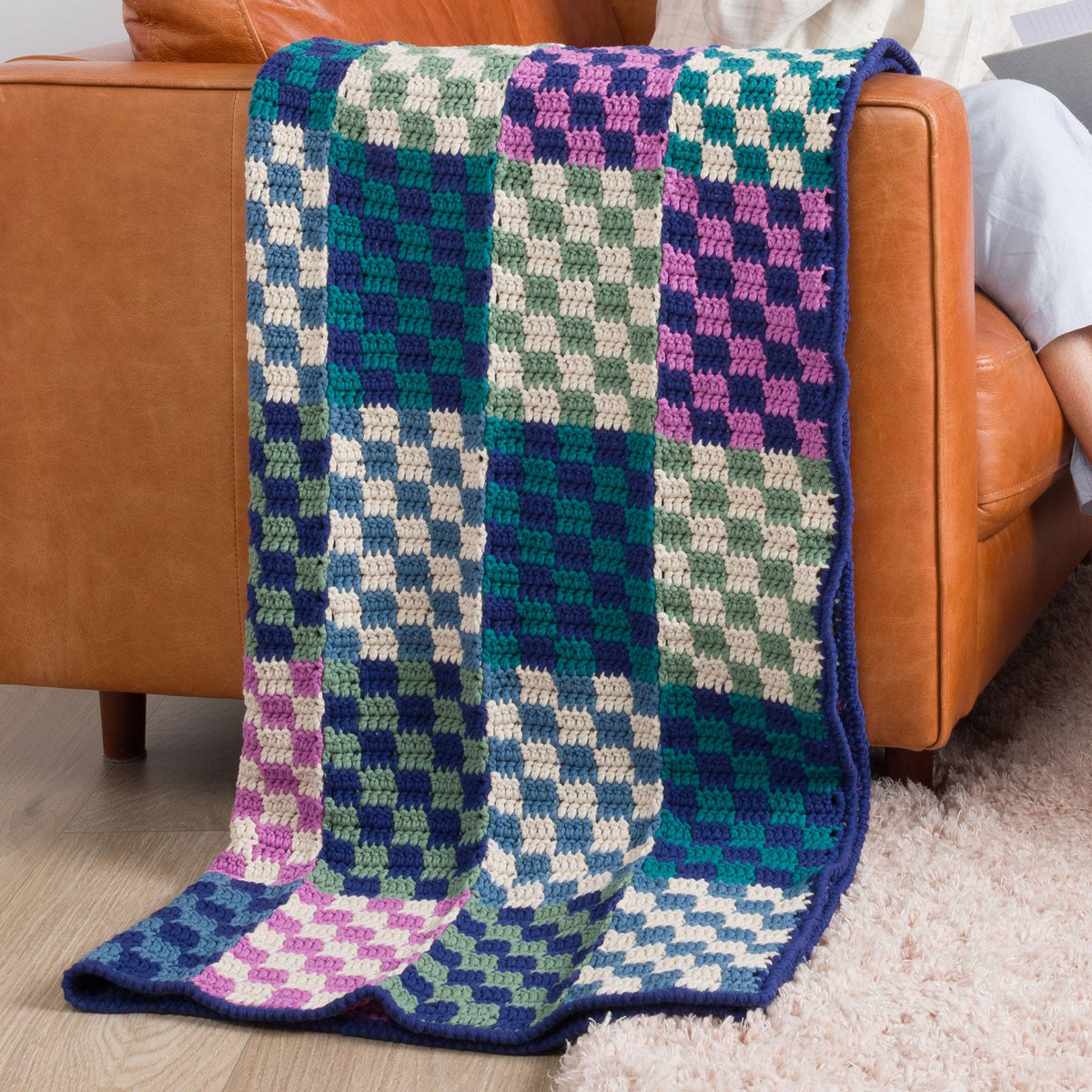 Maker Color Block Crochet Blanket made using Bernat yarn