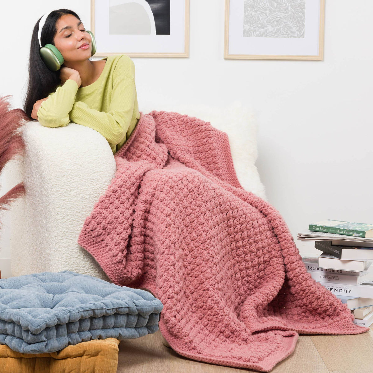 Cloud Stitch Crochet Blanket made using Bernat yarn