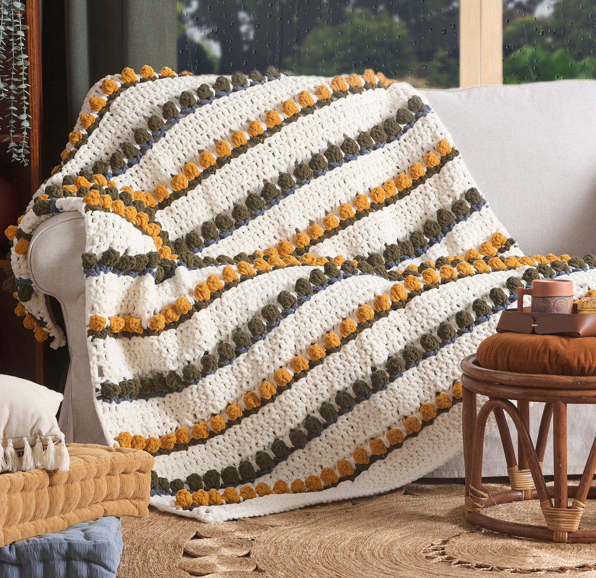 Tulip Stitch Crochet Blanket made using Bernat yarn