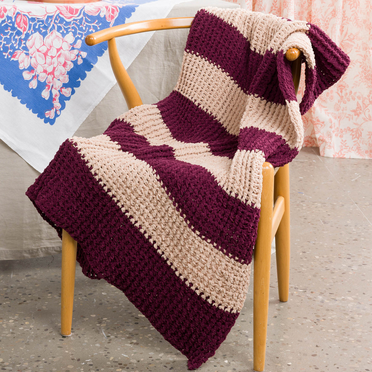 Deep Ridge Crochet Blanket made using Bernat yarn