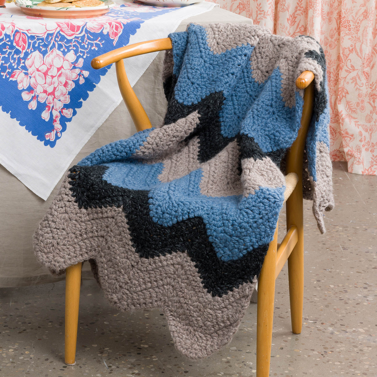 Crochet Mountain Mist Throw made using Bernat yarn