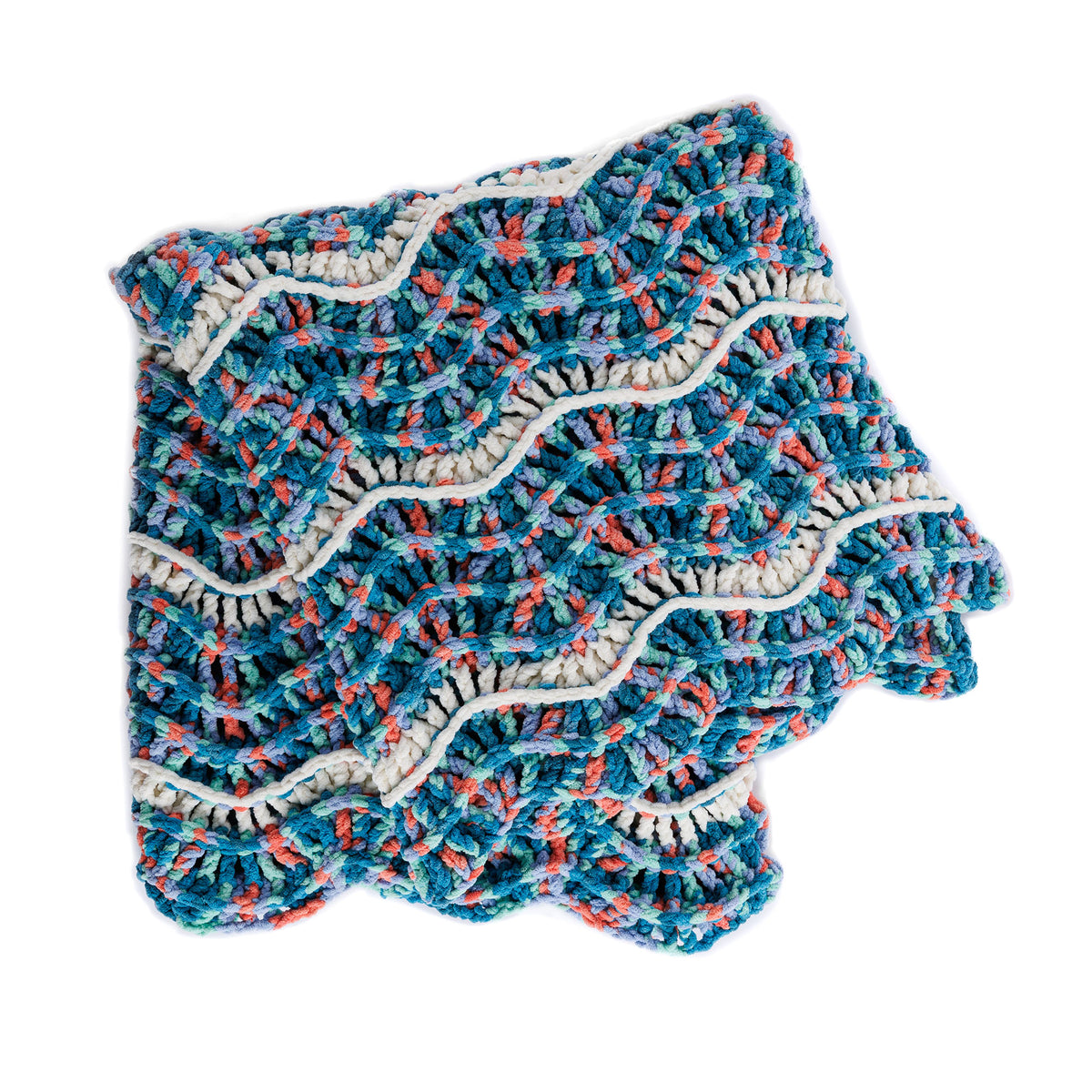 Rippling Reef Crochet Blanket made using Bernat yarn