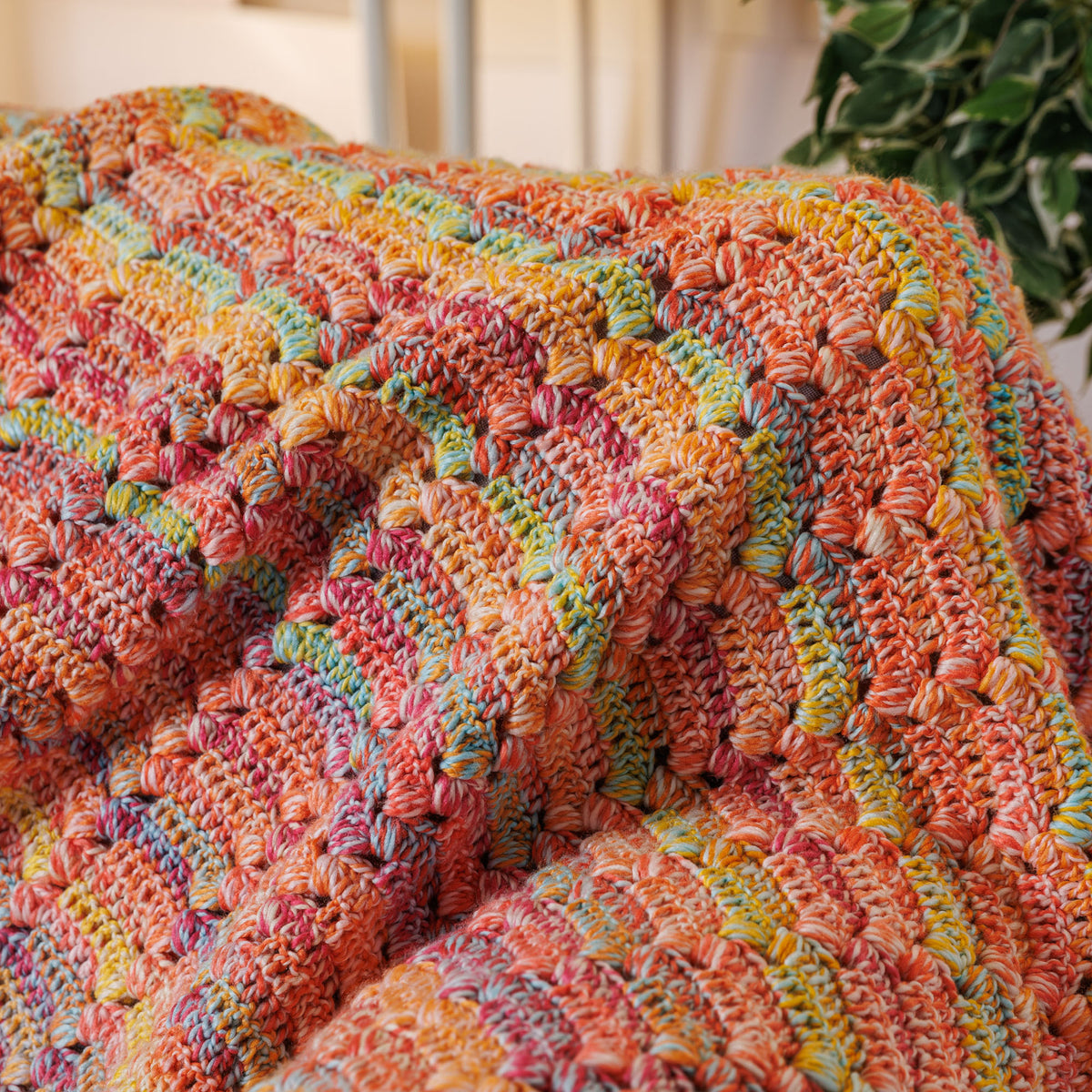 Summer Harmony Crochet Blanket made using Bernat yarn