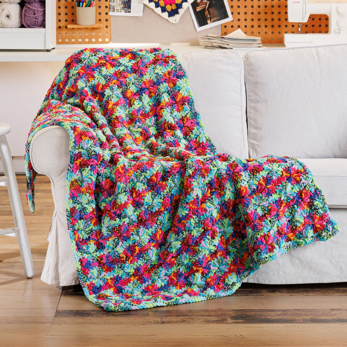 Pinwheel Pop Crochet Blanket made using Bernat yarn