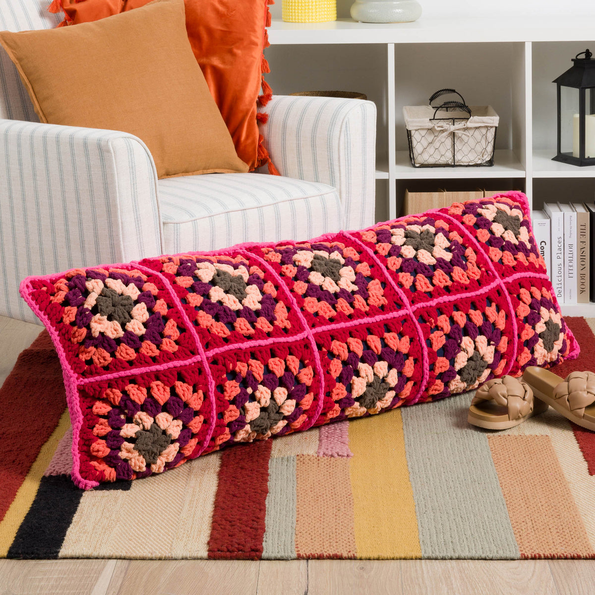 Crochet Square Serenity Body Pillow made using Bernat yarn