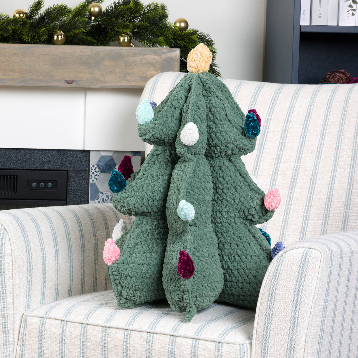 Merry Mod Crochet Christmas Tree Pillow made using Bernat yarn