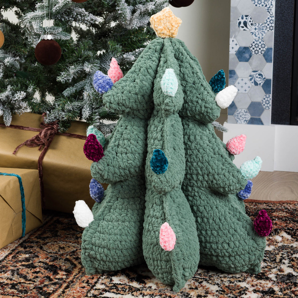Merry Mod Crochet Christmas Tree Pillow made using Bernat yarn