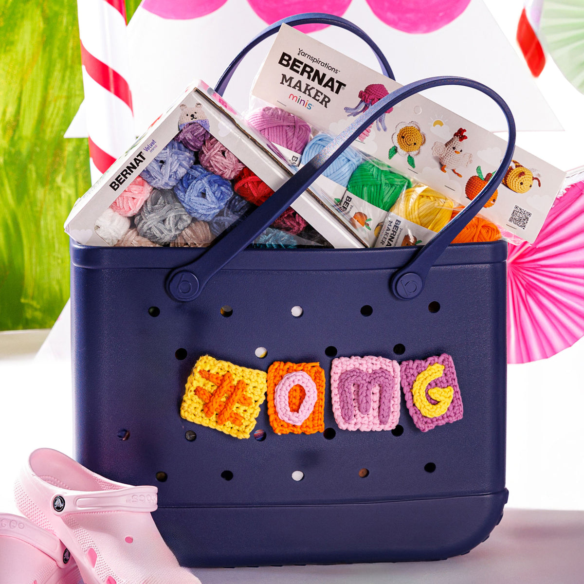 Crochet Letter Know Bag Charms made using Bernat yarn