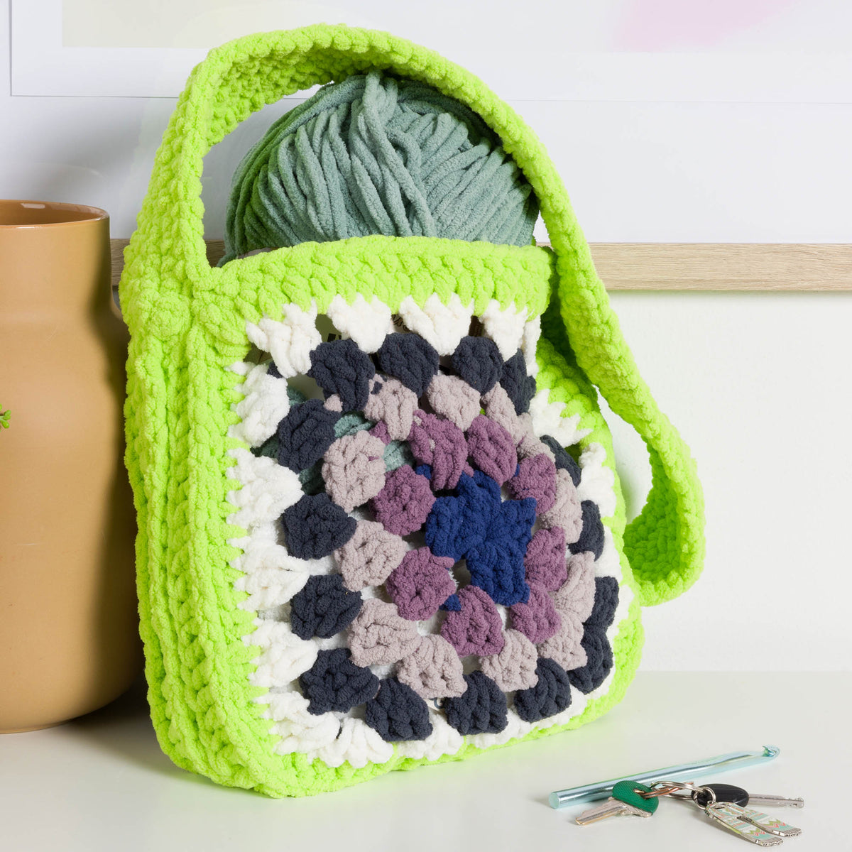 Crochet Safe Travels Bag made using Bernat yarn