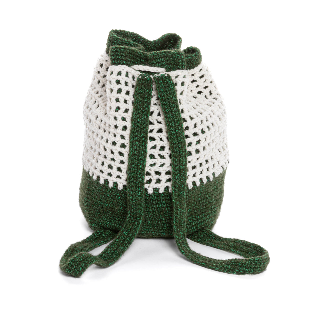 Crochet Filet Fern Backpack made using Bernat yarn