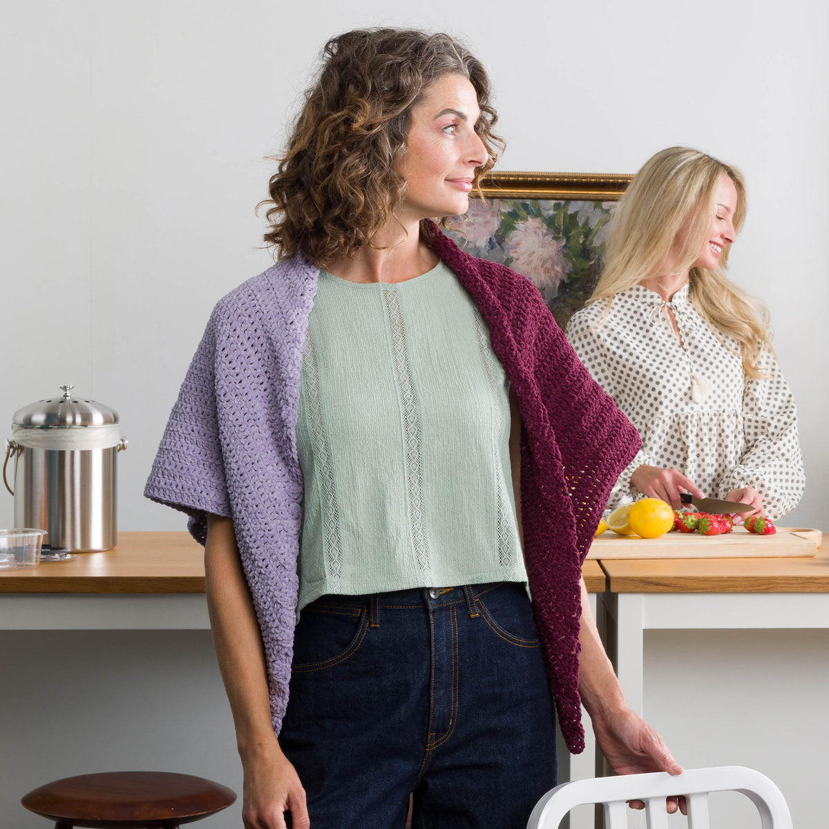 Crochet Contrast Corner Shawl made using Bernat yarn