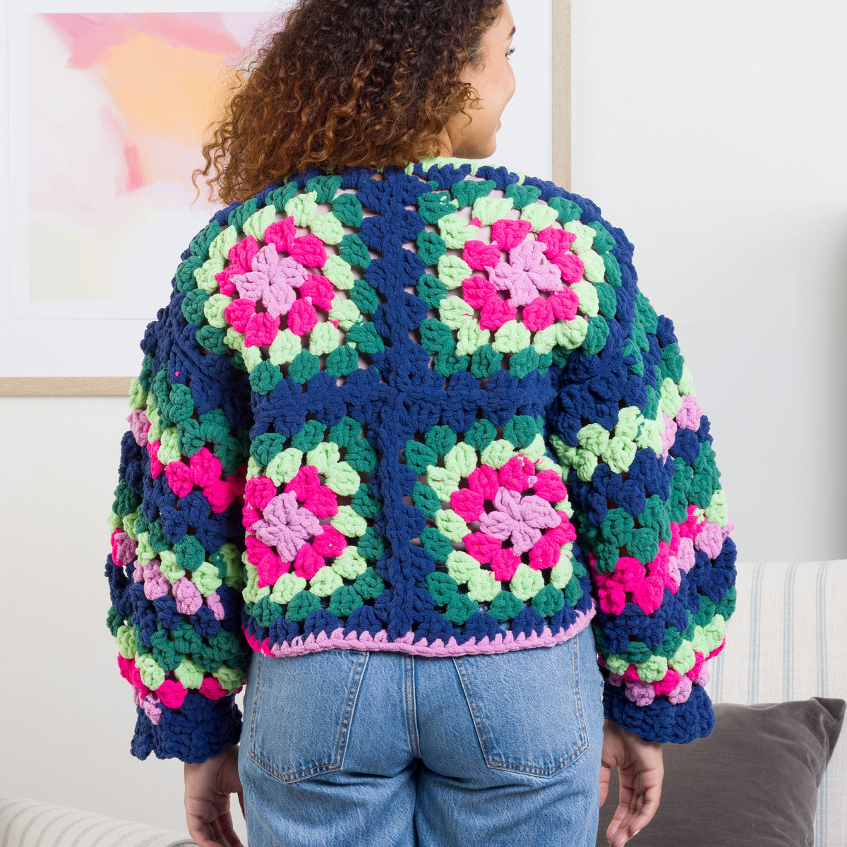 Crochet Granny Comfy Cardigan made using Bernat yarn