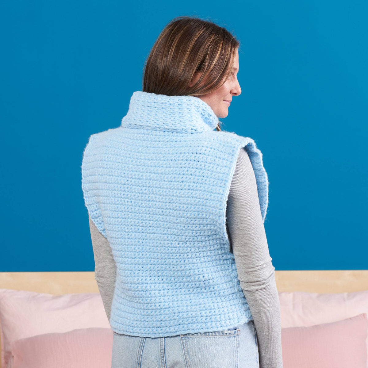 The Future Is Now Crochet Scarf Vest made using Bernat yarn