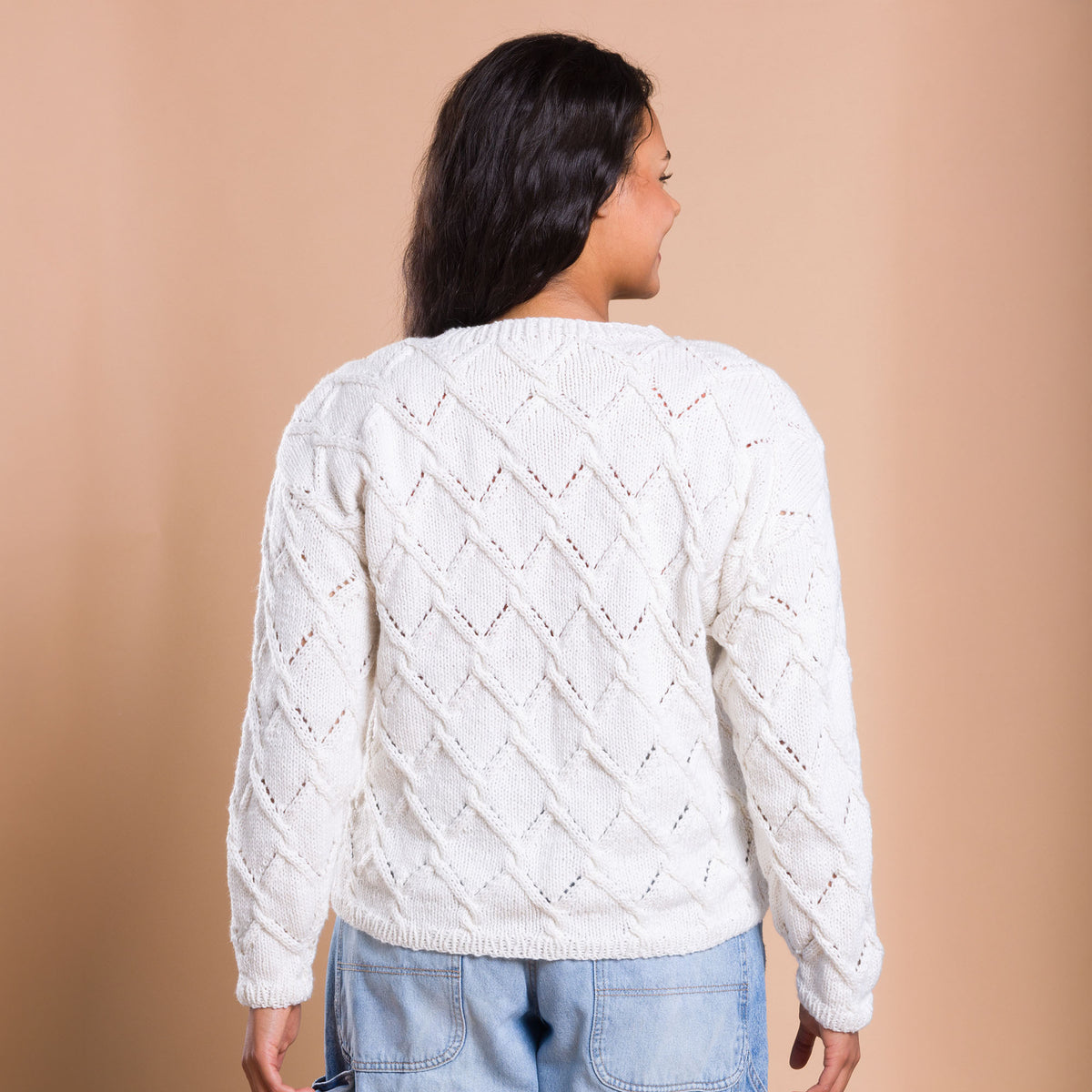 Nicole'S Trellis Cables Knit Pullover made using Bernat yarn
