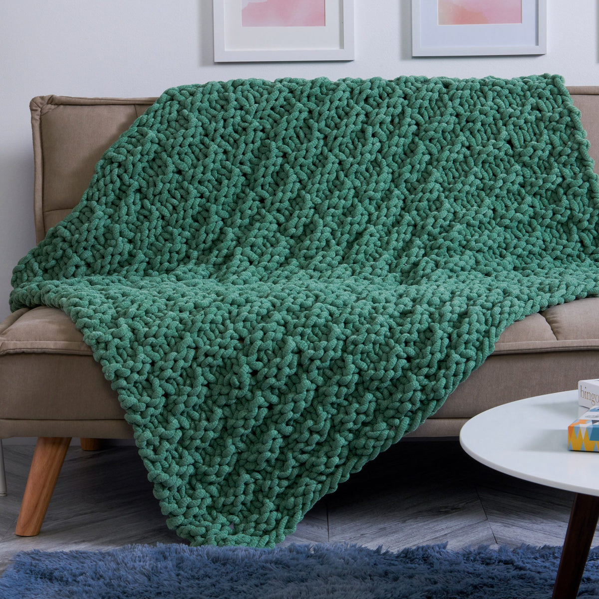 Knit Blanket made in Bernat Plush Big Yarn