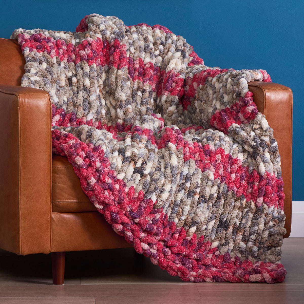 Celestial Stripes Knit Blanket made using Bernat yarn