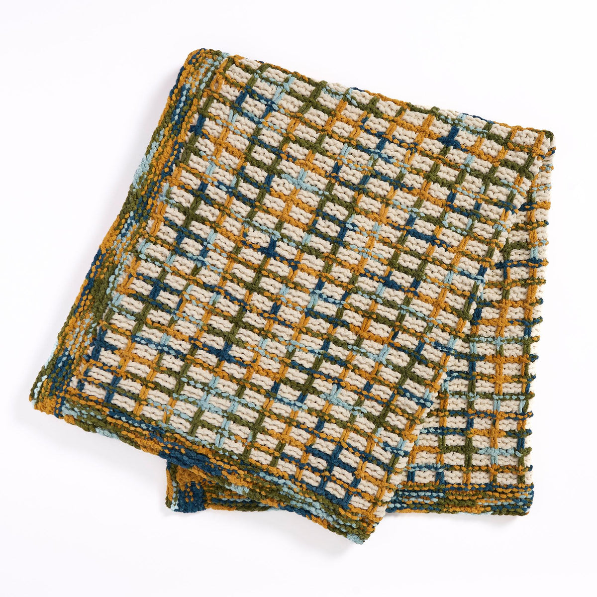Slip Grid Harmony Knit Blanket made using Bernat yarn