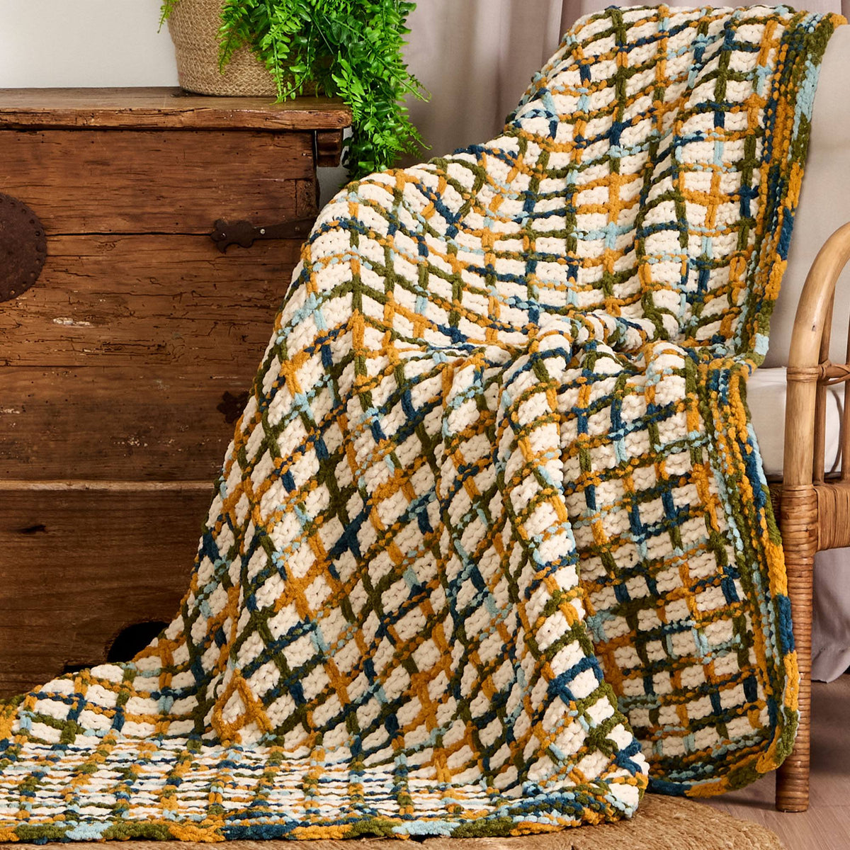 Slip Grid Harmony Knit Blanket made using Bernat yarn