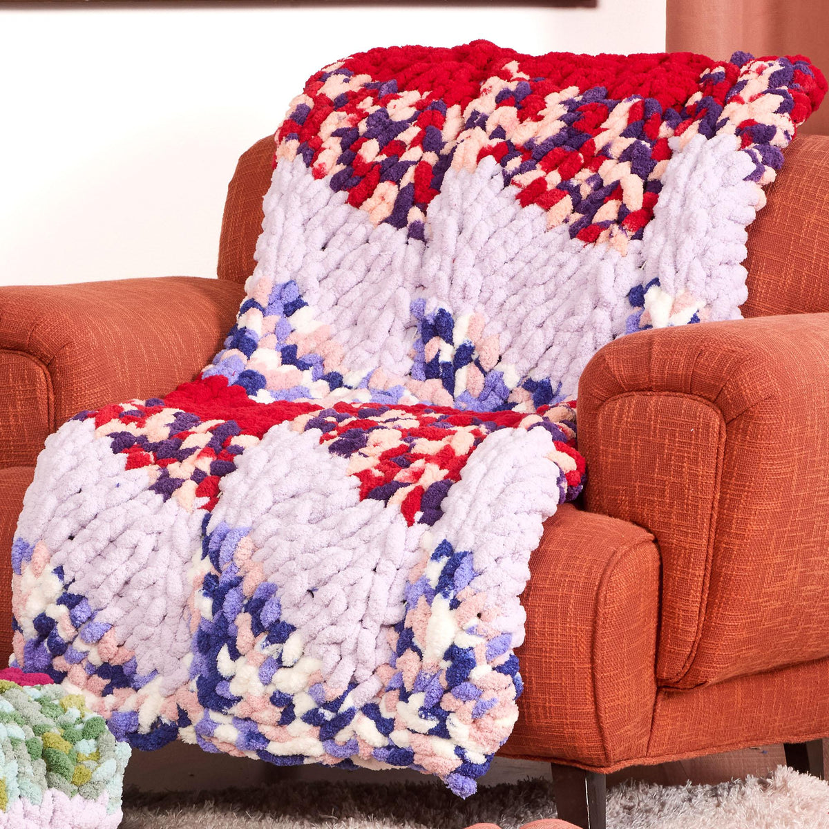Great Big Knit Quilt Blanket made using Bernat yarn
