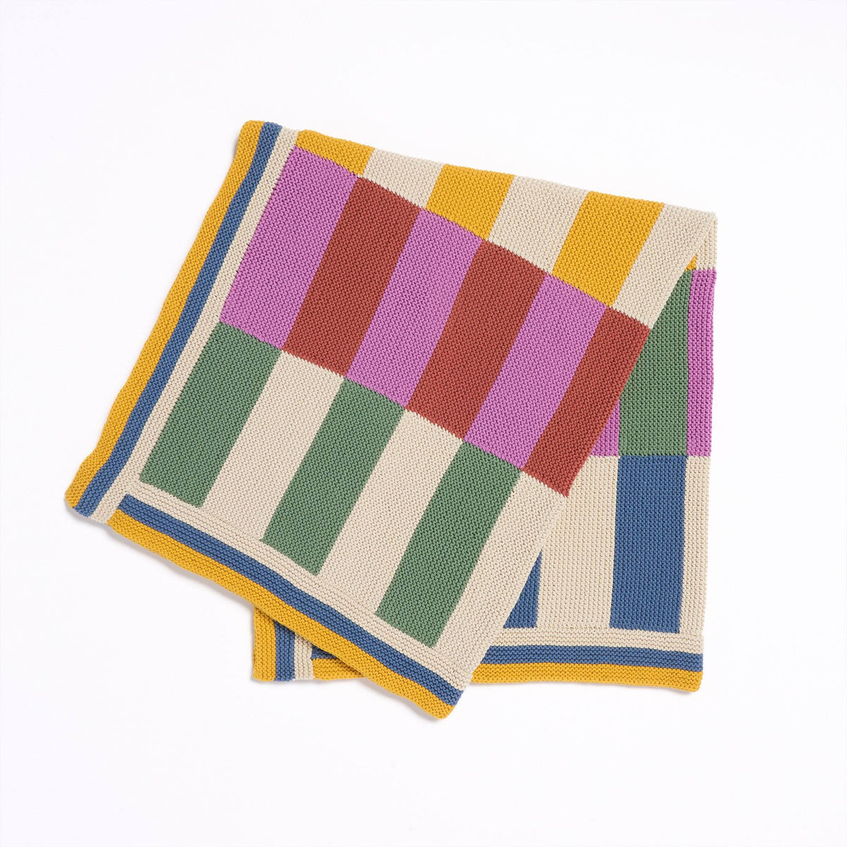 Harmonious Stripes Garter Knit Blanket made using Bernat yarn