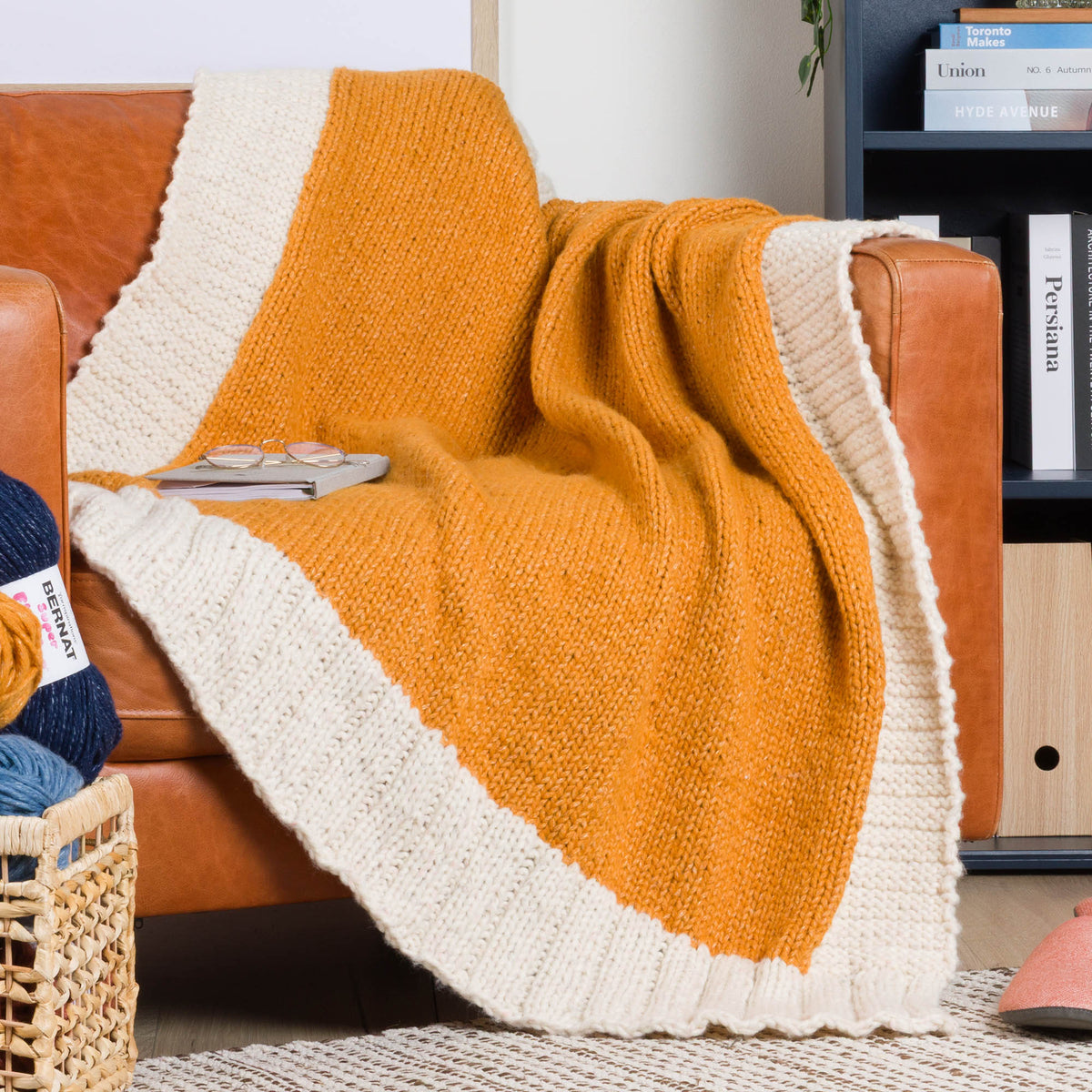 Wide Border Knit Blanket made using Bernat yarn