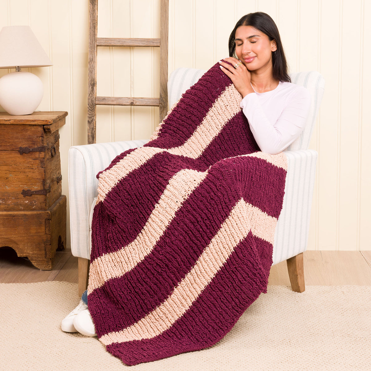 Knit Brioche Blanket made using Bernat yarn